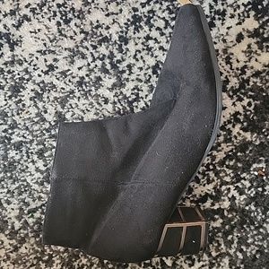 Black Suede Booties with Gold Detail